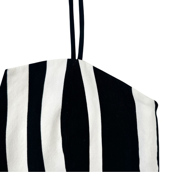 Alice + Olivia Black White Striped Sweetheart Neckline Sleeveless Linen Top sz 8 - Picture 5 of 8